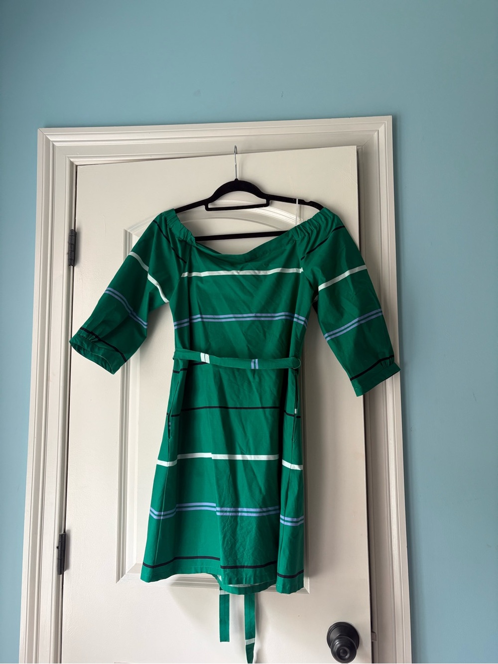 Ann Taylor Green Striped Belted Dress